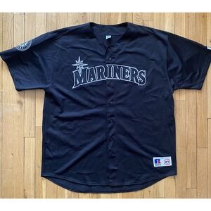 Vintage Seattle Mariners Jersey Men's 3XL Black White MLB Russell Athletic Sewn